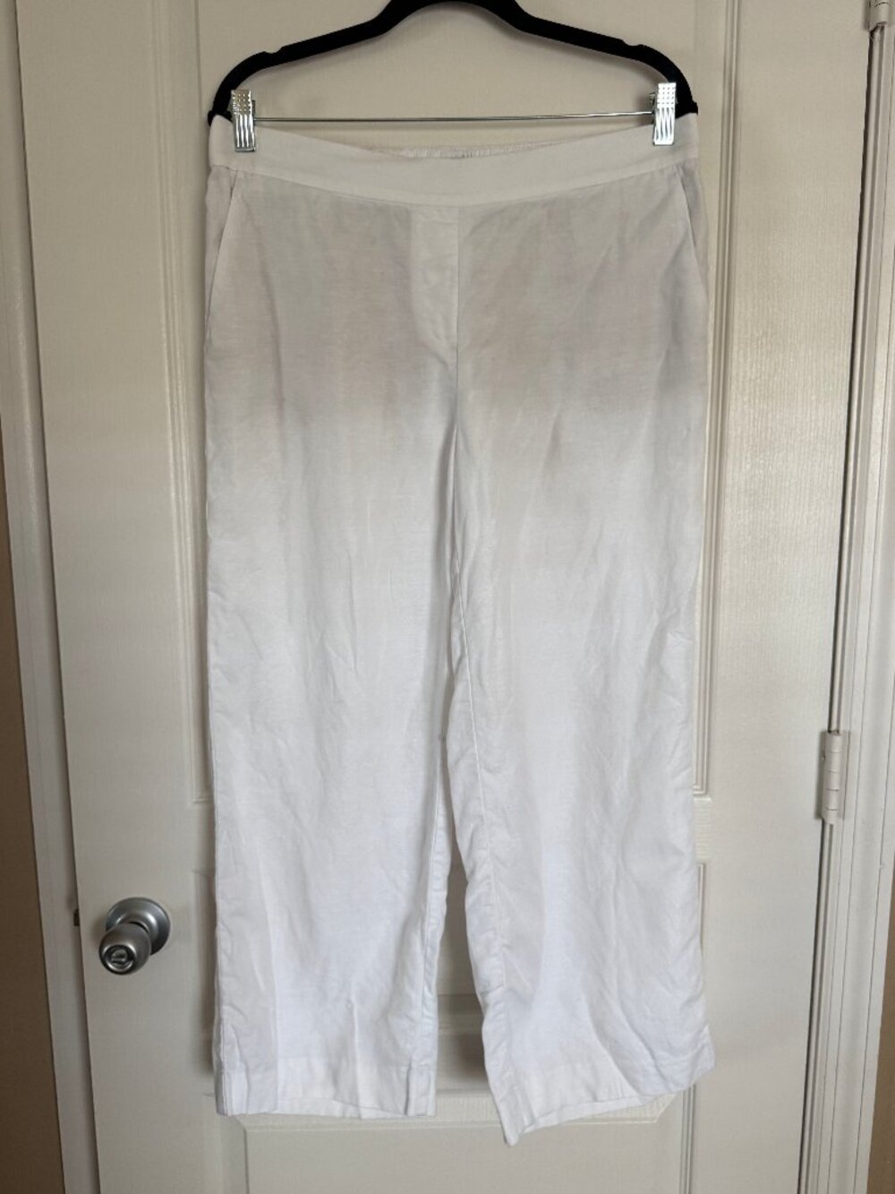 LOFT Low Rise Straight Leg White Linen Pants — Size M